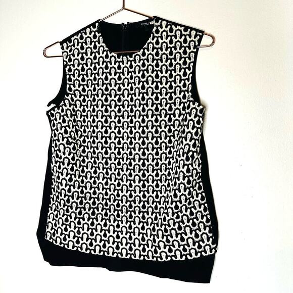 Derek Lam Black & White Sleeveless Crochet Jersey Zip Up Back Top Size small - Picture 3 of 10